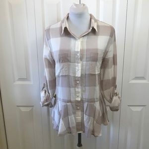 Dylan Plaid Hi Lo Button Down Shirt Gathered Botto